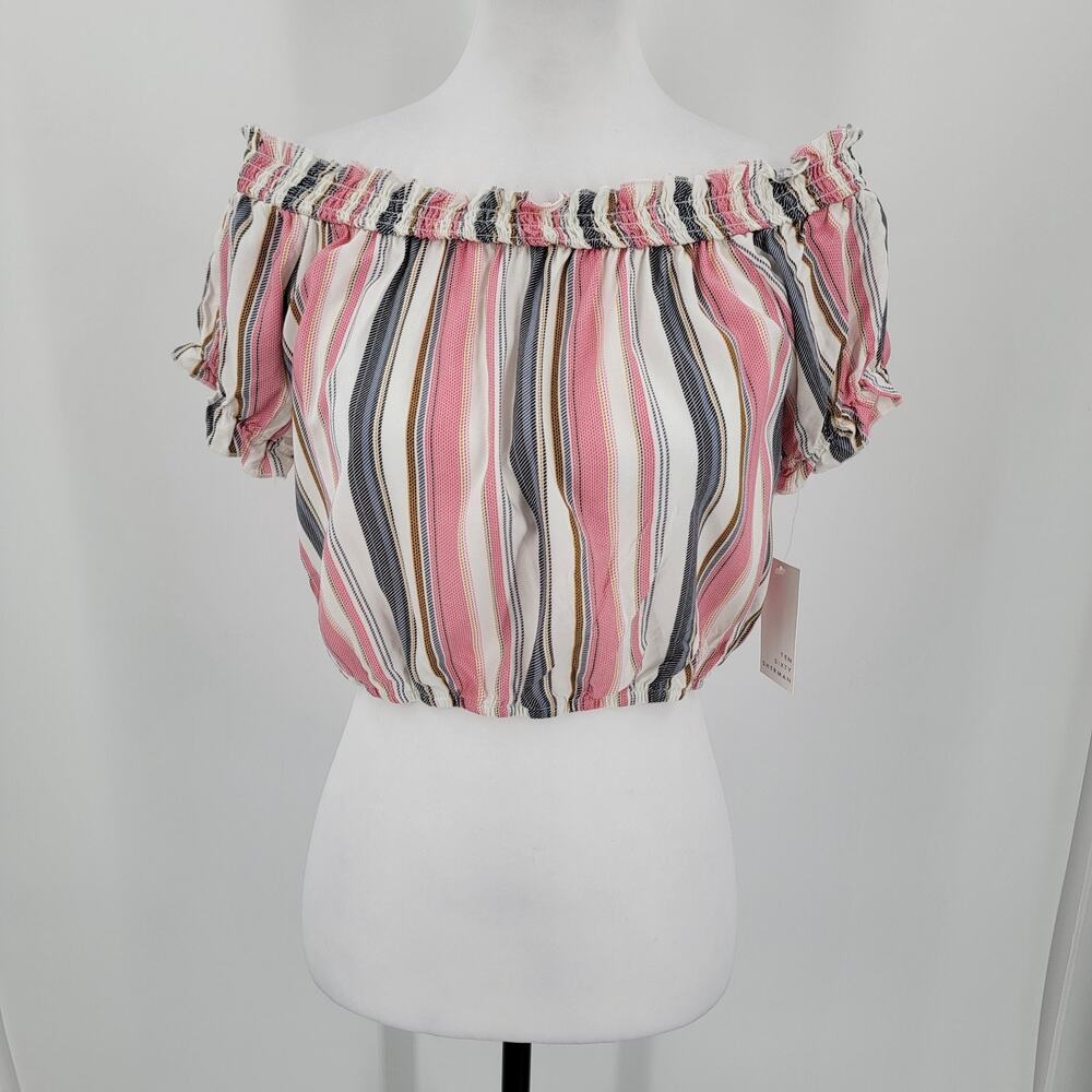 Ten Sixty Sherman Crop Top Womens Medium Smocked Off the Shoulder Striped